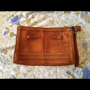 Large Brown Leather Clutch Wristlet